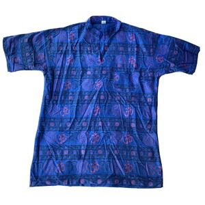 India Made 100% Cotton Shirt Sz M Pocket Ohm Colorful Pink Blue Indian Festival
